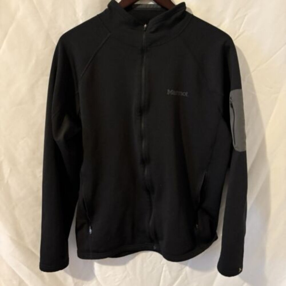 Marmot Jacket Men's Large Black Fleece 1/4 Zip Pullover Mock Neck Zip Pocket